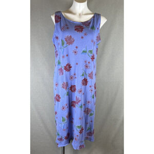 VTG FRESH PRODUCE USA Blue Purple Floral Shift Midi Dress Sleeveless Fits Large